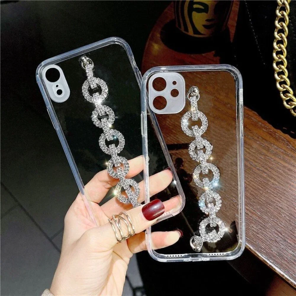 Luxury Clear Diamond Chain Wristband Antifall Soft Case IPhone 14 MaxPro